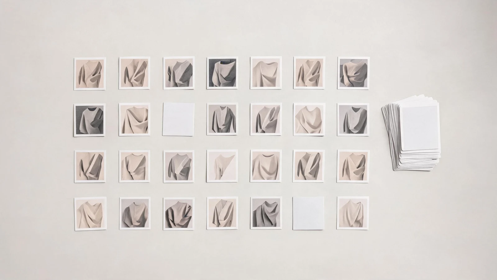 A grid of preview cards, some face down, with a finite stack remaining