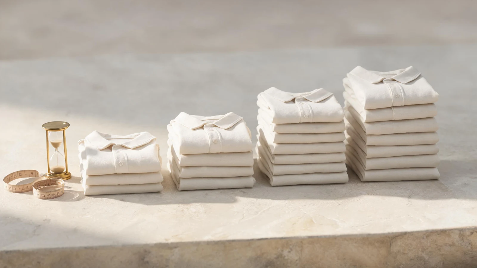 Folded stacks growing from a sample piece to a production run