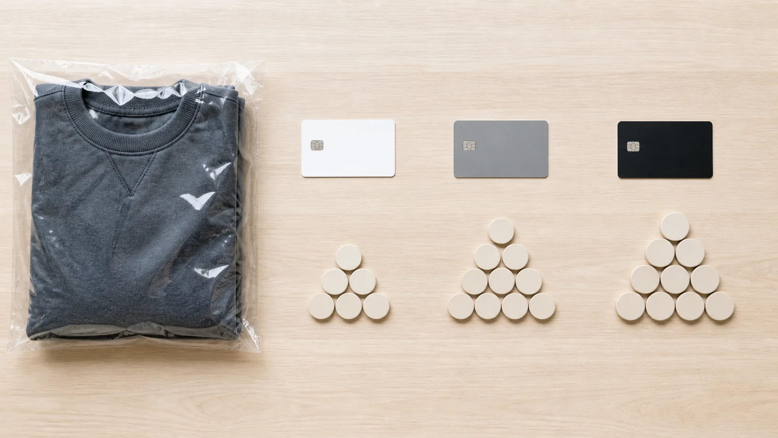 One apparel purchase compared across three unbranded payment choices with different added cost