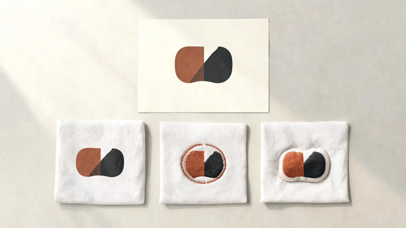 One source artwork sheet with three material interpretations grouped beneath it